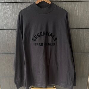 Fear of God Essentials Black Long Sleeve Mock Neck Logo Tee